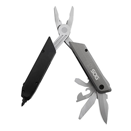 SOG Baton Q4 Multi-Tool | 10 Tools w/ 12-Piece Hex Bit Kit & Leather Carry Case (ID1031)