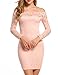 ACEVOG Ladies Pink Bodycon Dress Off Shoulder Lace Long Sleeve Retro Dresses (X-Large, Pink)