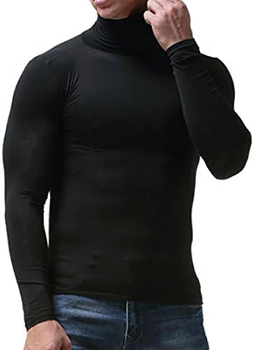 KLJR Mens Long Sleeve Turtleneck Base Layer Compression Thermal Underwear Black US S