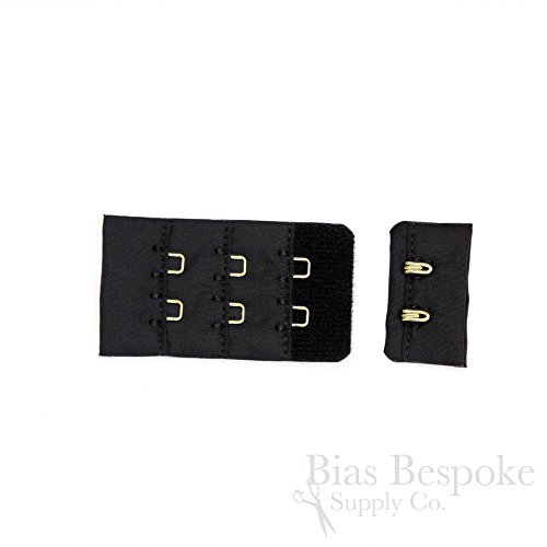 Set of 5 AVA Nylon Black Bra Hook & Eye Fasteners with Gold Hooks, Made in Italy