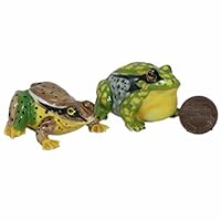 2 Green High & Golden Bell Frogs Ceramic Animal Miniature Pottery Figurine Hand Painted (2")