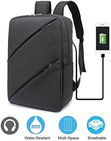 KASOU Laptop Backpack Business Computer Bags with Headphones Hole, Water Resistant College School Bookbag for Men Women Travel Backpack, Fits 15.6-Inch Laptop and Notebook (Black)