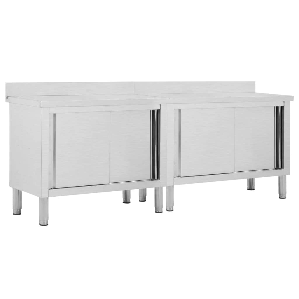 vidaXL-2x-Mesas-de-Trabajo-Puertas-Correderas-Armario-Almacenamiento-Equipamiento-Cocina-Comedor-Hosteleria-Profesional