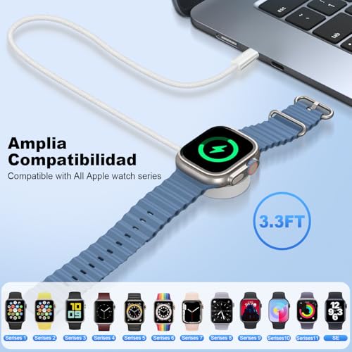 PUROVERO Cargador para Apple Watch 1M, Cable Tipo-C de de Carga Rápida Trenzado y Magnética, Cargador Original Compatible con Todos Los Modelos de iWatch