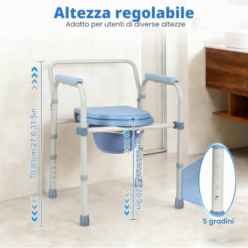 Elderly Portable Elderly Portable Adult Toilet Chair 5 Adjustable Heights, Portable Adult Toilet, Elderly Toilet Chair with Bucket/with Armrests for Pregnant Women with Disabilities (250 kg)
