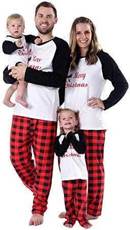 Merry Christmas Sleepwear Family Matching Pajamas Sets Plaid Long Sleeve Tops and Pants Warm Clothes