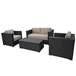 Abba Patio 4 Piece Outdoor Wicker Patio Sofa Set with Cushioned Seat, Brown