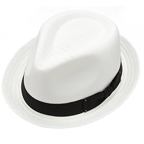 Men's Summer Lightweight Linen Fedora Hat (S/M, WHITE)