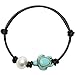 SOFYBJA PearlyPearls Single Freshwater Pearl Bracelet with Turtle Turquoise on Leather Cord Adjustable Jewelry 7.8'' Black