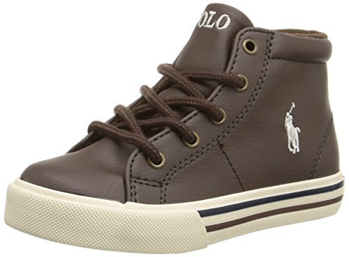 Polo Ralph Lauren Kids Scholar Mid Fashion Mid Top Sneaker (Toddler/Little Kid/Big Kid), Chocolate, 6 M US Big Kid