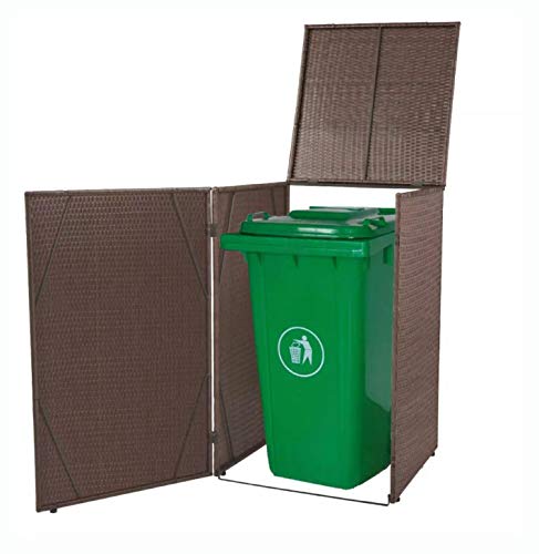 HomyDelight Waste Containment Accessory, Single Wheelie Bin Shed Poly Rattan Brown