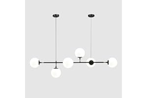 KCO Lighting Mid Century Modern Chandelier Black Linear Sputnik Pendant Light Contemporary 6-Light Glass Globe Chandelier Adjustable Kitchen Island Pendant Lighting (Black+White)