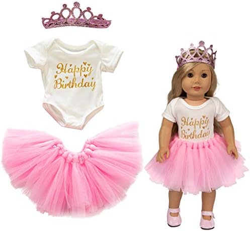 Livoty Doll Clothes for 18 inch Dolls Cute Tutu Skirt T-Shirt Headdress Happy Birthday Clothes Set Girl Toy 18 inch Doll Accessory Gril's Gift