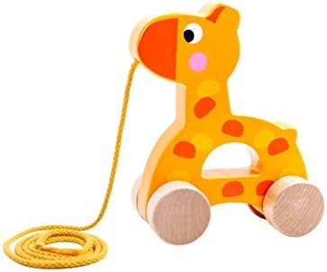 Giraffe Wooden Pull Along Toy for Baby &amp; Toddler - Rolls Easy, Sturdy String Attached to Animal | Classic Developmental Adorable Toy for 1 and 2 Year Old Boys &amp; Girls