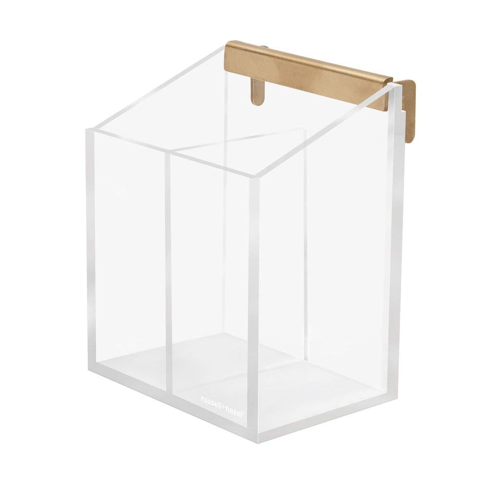 russell+hazel Acrylic Wall Pencil Bloc, Clear with Gold-Tone Hardware, 4.175” x 3.5” x 5.125”