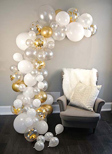 Confetti Balloons Set, 100 Pieces 12 Inches White Gold and Confetti Latex Balloons Colorful Balloons Party Kit Supplies for Wedding Birthday Graduation Celebration Baby Shower Party Decorations