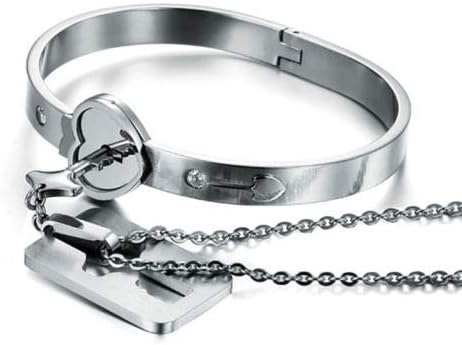 Jiffey Heart Lock Bracelet with Lock Key Pendant for Men and Women