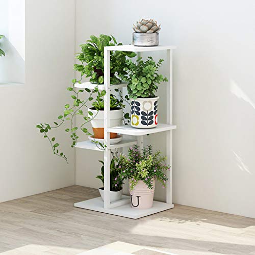m·kvfa Plant Stand Flower Rack Wood Shelf Flower Pots Holder Display Rack Utility Shelf Rack Frames for Yard Garden Patio Bedroom (White)