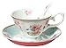 Jusalpha® Vintage Rose Bone China Light Blue Tea Cup and Saucer Set with Spoon-Coffee Cup-Coffee Mug-FLTCS06 (Blue)