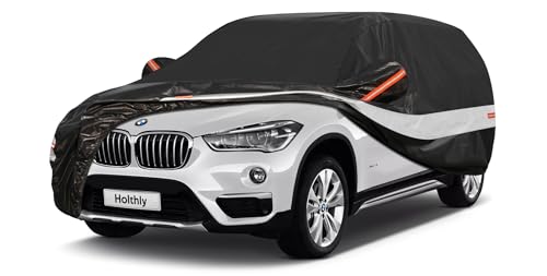 Holthly 10-Layer Outdoor Car SUV Cover, 100% Waterproof, Anti-UV, Sun Tarpaulin for 4x4 Renault Duster Kadjar Austral, Peugeot 3008, Audi Q3, BMW X1 etc. C10 Black