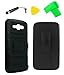 Belt Clip Holster w Kickstand Heavy Duty Hybrid Phone Case Cover Cell Phone Accessory + Extreme Band + Stylus Pen + Yellow Pry Tool for Samsung Galaxy Mega 5.8 I9152 I9150 (Belt Clip Holster Black/Black)
