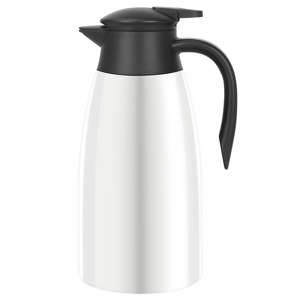 Photo 1 of **SMALL DENT ON SIDE**70oz Thermal Coffee Carafe Insulated Coffee Thermos Airpot, Stainless Steel Coffee Carafes Urn For Keeping Hot, Double Walled Insulated Vacuum Flask, Hot Beverage Drink Tea Coffee Dispenser, White