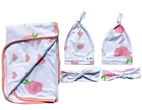 Ziggy Baby Peony & Heart 5 Piece Blanket, Hat and Headband Collection - Thumbnail 6