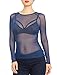 May&Maya Women's Long Sleeve Pure Mesh Blouse (M, Blue)