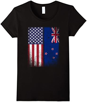 Womens American Kiwi Flag T-shirt New Zealand Pride Heritage Tee Small Black