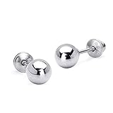 925 Sterling Silver Rhodium Plated 3-6mm Plain Hollow Silver Ball Screwback Baby Girls Earrings