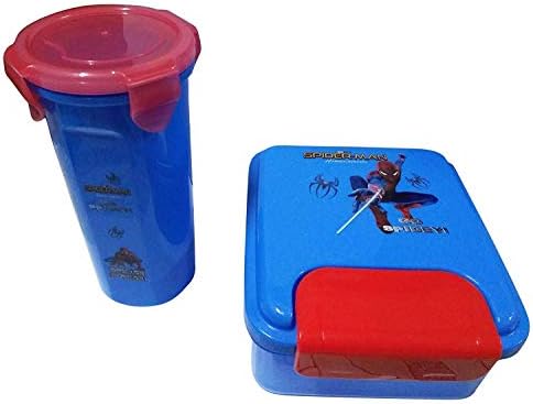 EMONO Latest Colorful Lid Lunch / Tiffin Box & Water Bottle Set for Kids with Cartoon Character (Blue)