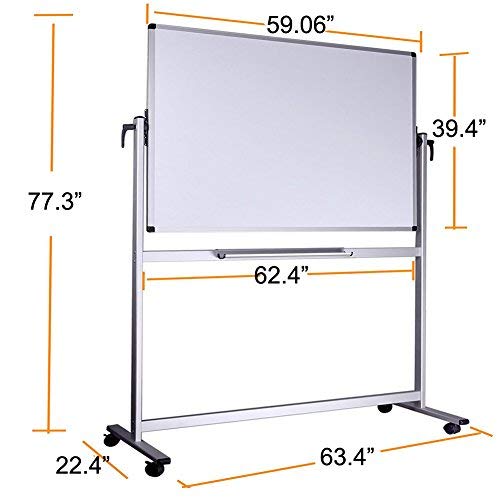Dexboard Double Sided Aluminum Large Mobile Dry Erase Board 60 x 40 Inch, Large Rolling