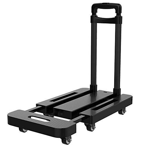 Upgraded Multifunctional Folding Hand Truck Dolly with Carrying Capacity up to 440LBS. 6 Wheels, 360 Rotating Platform Collapsible Trolley Cart for Shopping, Moving, Travelling, Auto and Office Use.
