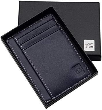 Easy StuffCredit Card Holders, Slim Mens Womens Leather Wallet, RFID Blocking, ID Window and Ideal for Travel - Navy Blue