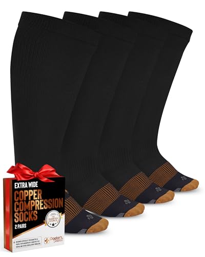 Photo 1 of Doctor's Select Copper Plus Size Compression Socks Wide Calf - 2 Pairs | 20-30mmHg Extra Wide Calf Compression Socks Women Copper for Swelling, Varicose Veins | Black