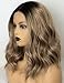 Persephone Ombre Lace Front Bob Wig Brown Middle Part Ombre Synthetic Wig Short Wavy Brown Wigs Bob for Women with Dark Roots Heat Resistant