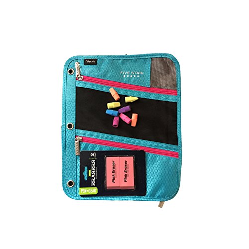 School Supplies Bundle- Five Star Pencil Pouch, Five Star Folders, Wide Ruled Composition Books/Spiral Note Book/Loose Leaf Paper, Mechanical Pencils, Pens, Ruler, Compass & Protractor and More