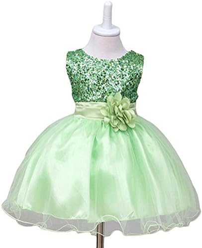 ZAHB Sequin Mesh Flower Party Wedding Gown Bridesmaid Tulle Dress Little Baby Girl(B/Green,S/6-12M)