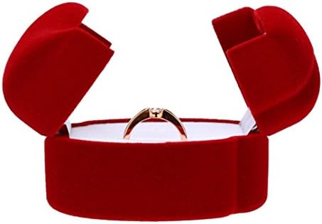 Gessppo Wedding Ring Box, Romantic Double Ring Velvet Jewelry Storage Case Pattern Rose Red Flower Love Heart Shape Screen Wedding Gift Boxes