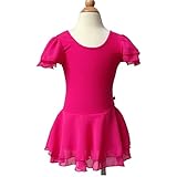 BHL Kids Girls Dance Leotard 3-14 Years Ruffle Sleeve (5-6, Hot Pink)