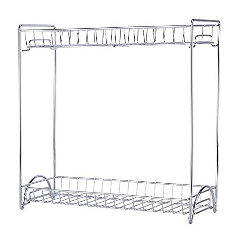 Spice Rack Organizer 2 Tier Rack Stainless Steel Spice Jars Bottle Stand Holder Kitchen Organizer Storage Kitchen Shelves Rack - Silver - Thumbnail 2