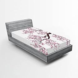Ambesonne Japanese Fitted Sheet, Branch of a
