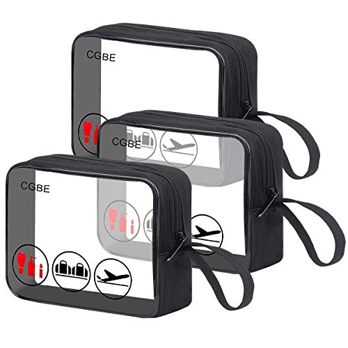3 pcs CGBE TSA Approved Toiletry Bag with Handle Strap, Clear Toiletry Bag for Liquid Bottles/Cosmetic 3-1-1 Travel Toiletry Bag, Quart Size Carry on Makeup Pouch 3 Packs (Upgrade Black) - Thumbnail 5