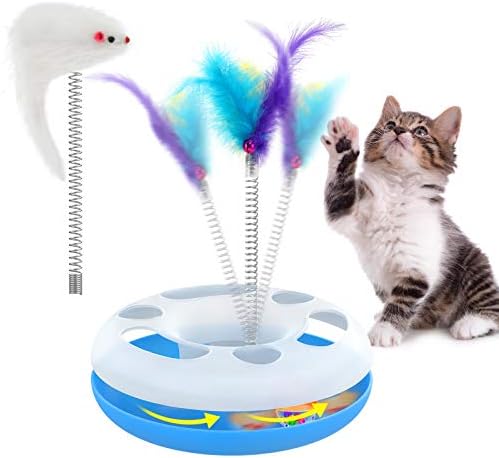 猫おもちゃ 猫遊び Pawaboo ボール回転盤 ネコおもちゃ 猫じゃらし羽 回転猫玩具 猫遊び道具 Iqステップ 知育玩具 ネコ 猫ちゃん大興奮 猫游び くすぐる キャットトイ 多機能玩具 猫運動不足 ストレス解消対策 猫玩具 ペットおもちゃ 留守番時の退屈に Blue