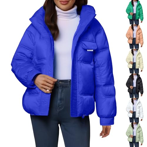 waterproof jacket women,winter clothes for women,Winter Coats for Women UK Puffer Fleece Jacket Hooded Trench Coat Ladies Jackets Outerwear Overcoat with Pockets(Blue L)