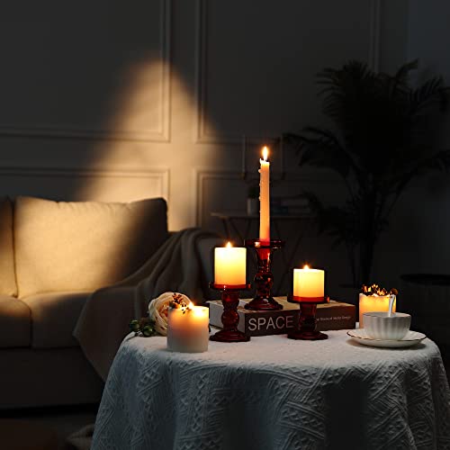 GMWD 3 Pcs Red Glass Candle Holder Set Clear, Christmas Candlesticks Holders Pillar Taper Candles Tealight Stand for Wedding Centerpieces Home Decorations Dining Table