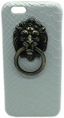 Crawl PU Leather Snake Pattern Hard Case with Ring Lion Head Door Knocker Stand/holder for Iphone 6 (White)