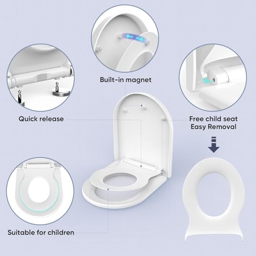 TERRIFI 2-in-1 Elongated Toilet Seat, Family Toilet Seat with Child Seat Built-in, Training Toilet Seat for Toddlers, Soft Close& Quick Release Function, for Adult and Child