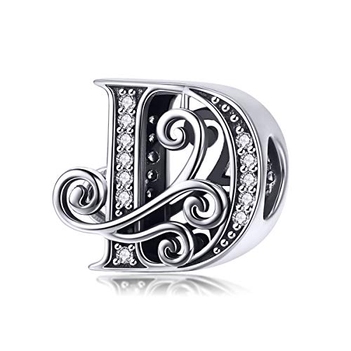 Eternalll Jewellery - Spacer Beads Authentic 925 Sterling Silver Charms Vintage A-Z Letter Alphabet Charms Fit Pandora Bead Bracelets & Women Original Charm DIY Jewelry (D)