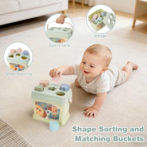 Vanplay Juguetes Bebes 6-12 Meses, Juguetes Montessori 4 en 1 con Juguetes para Apilar y Encajar, Regalo Bebe 6-12 Meses